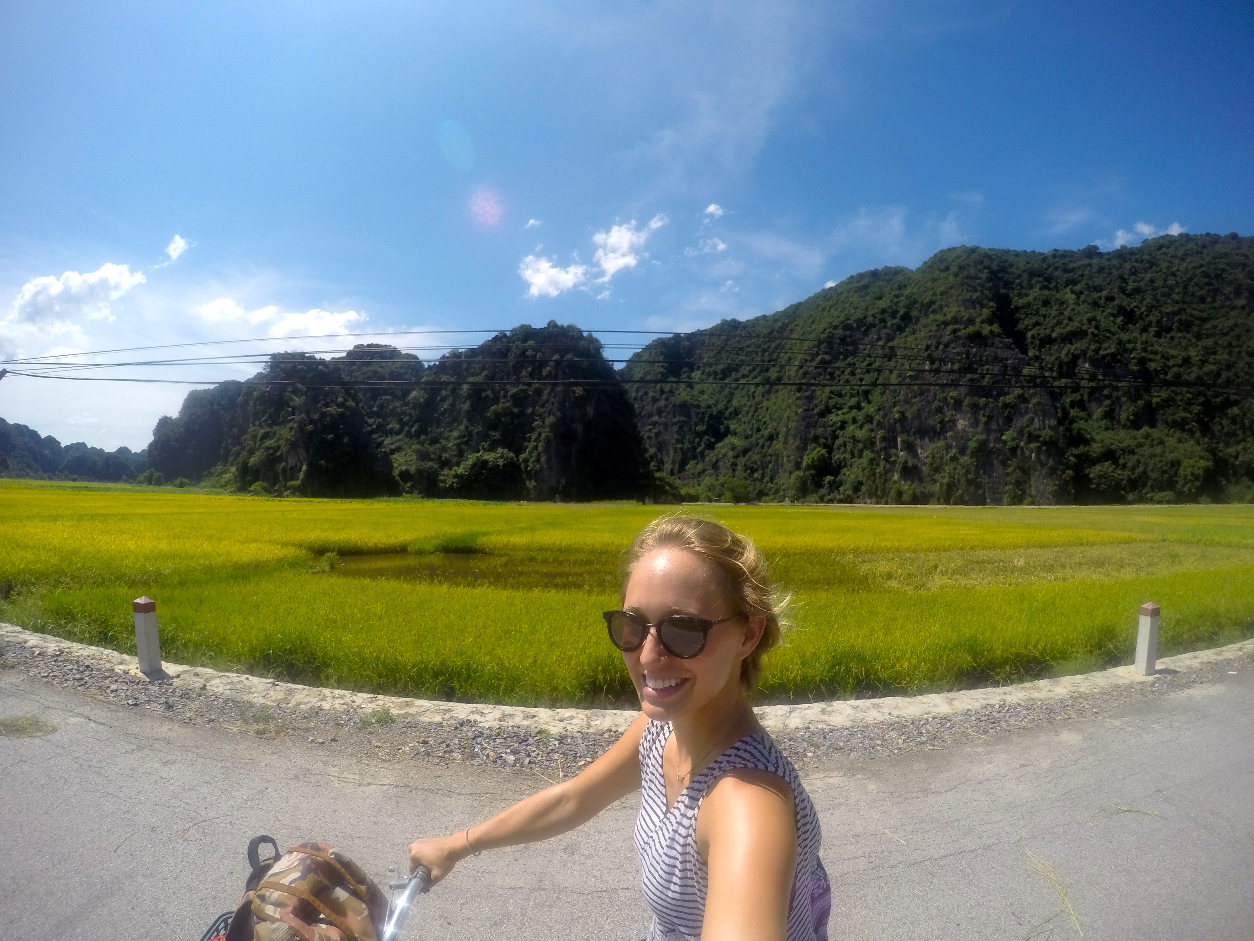 Biking through the rice fields