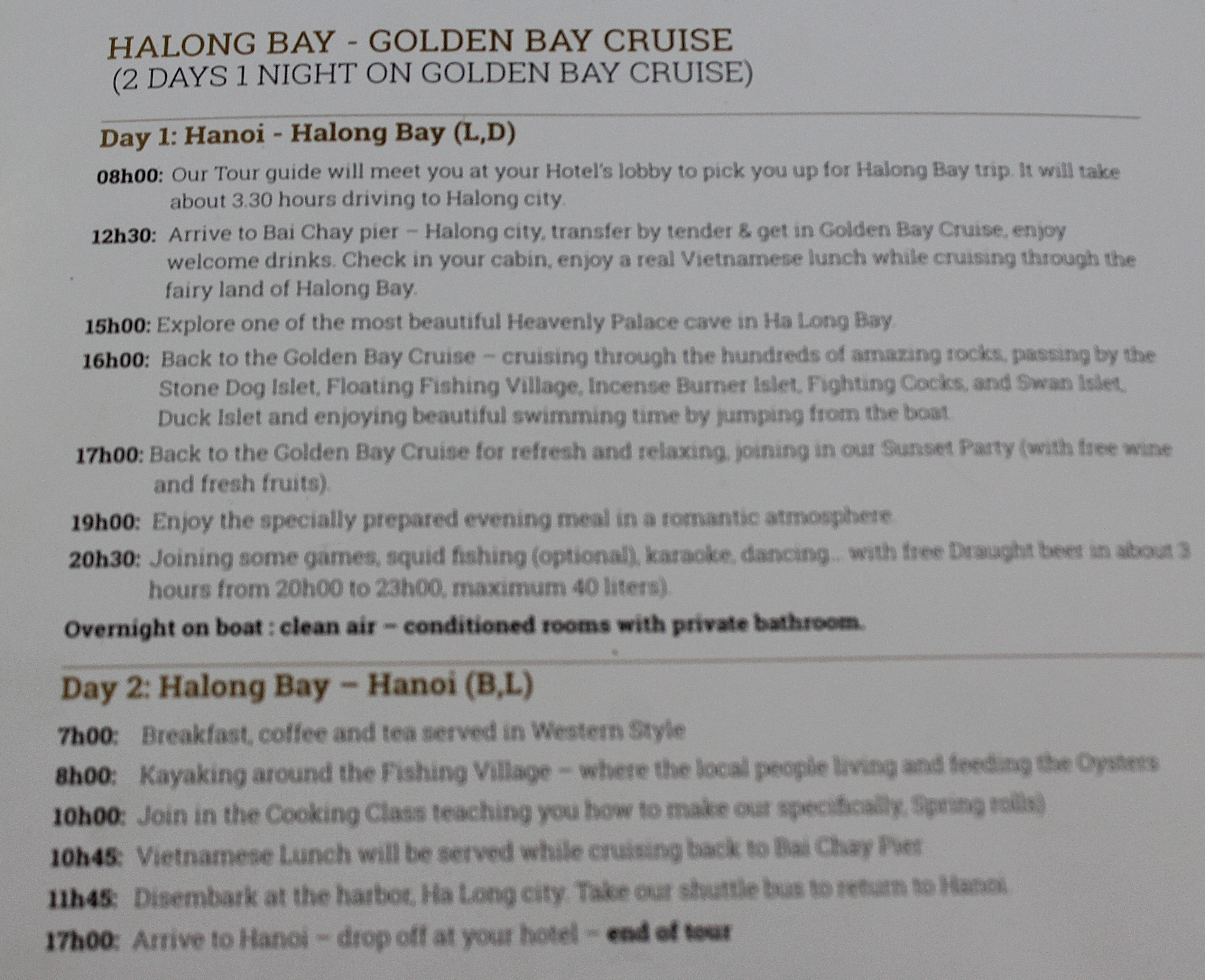Golden Bay Cruise 2-day, 1-night Itinerary