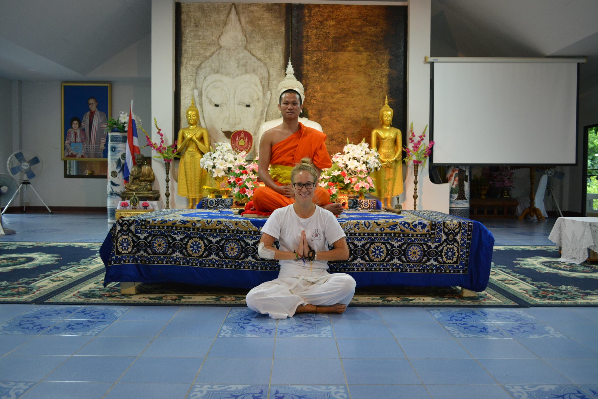 Posing for a photo with our meditation instructor and monk of 30 years.