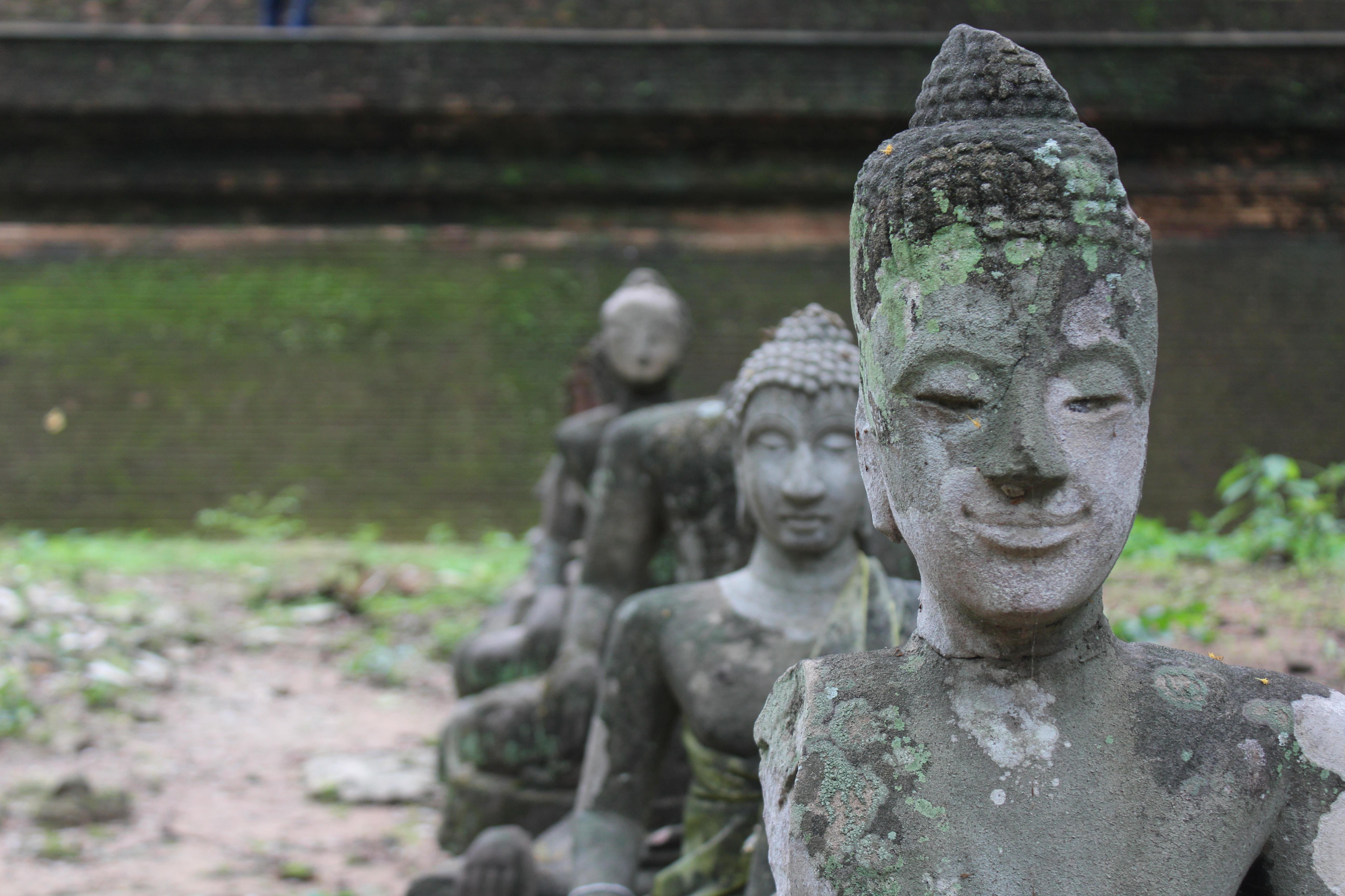Stone buddhas spread across the grounds of Wat Umong.