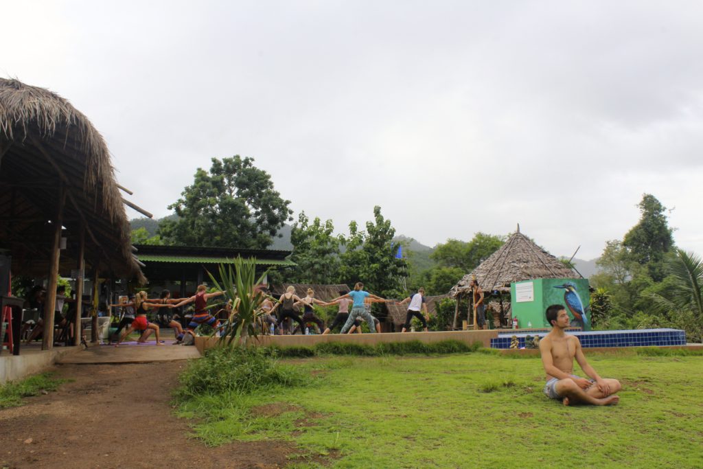 Morning yoga classes and meditation at Pai Circus hostel. 