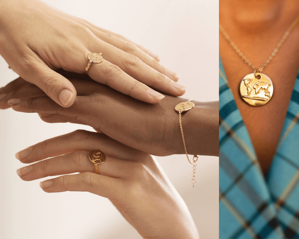 gifts for female travelers, best travel gifts, wanderluluu, madebykwest jewelry, map jewelry, world jewelry