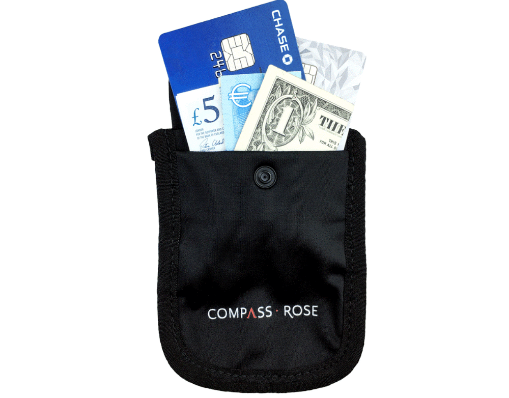 stocking stuffers for female travelers under $20, anti-theft travel accessories for female travelers, wanderluluu, Compass Rose anti-theft bra pouch