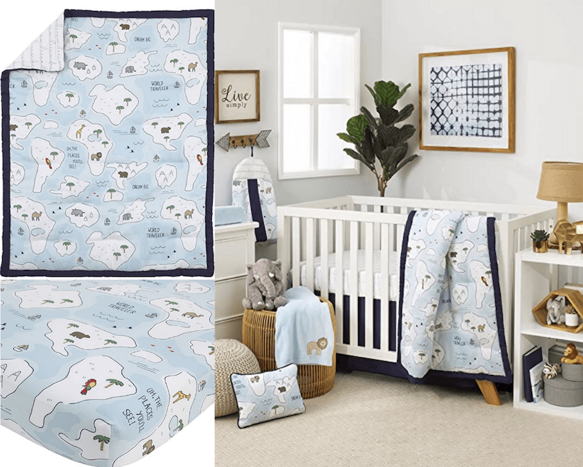 Travel Inspired Baby Gifts Perfect for Baby Showers, wanderluluu, travel gifts for kids, World map kids bedding set