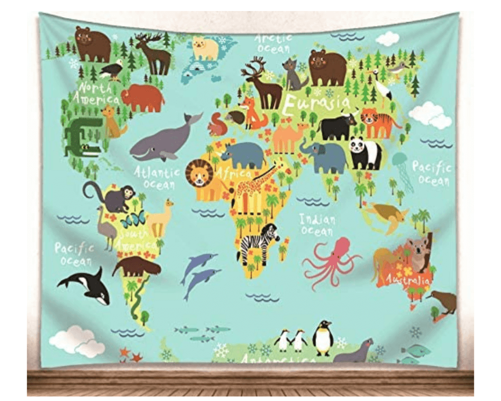 Travel Inspired Baby Gifts Perfect for Baby Showers, wanderluluu, travel gifts for kids, travel themed wall tapestry, kids world map wall tapestry