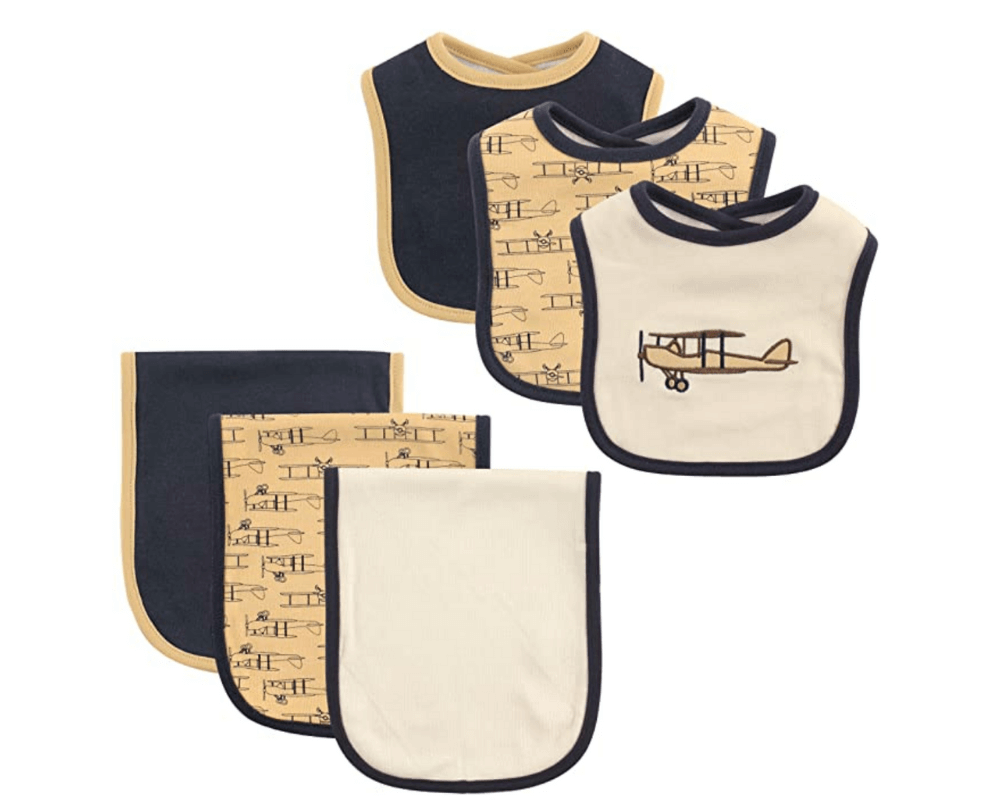 Travel Inspired Baby Gifts Perfect for Baby Showers, wanderluluu, travel gifts for kids, airplane travel bibs and burp cloths