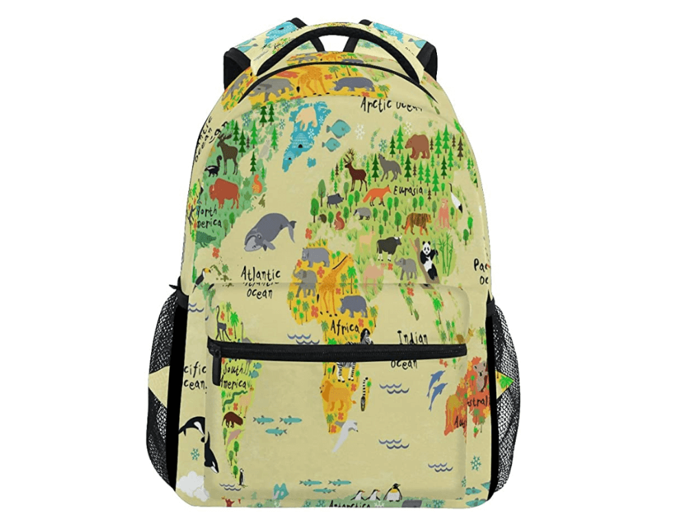 kids world map backpack, travel themed gifts for kids and toddlers