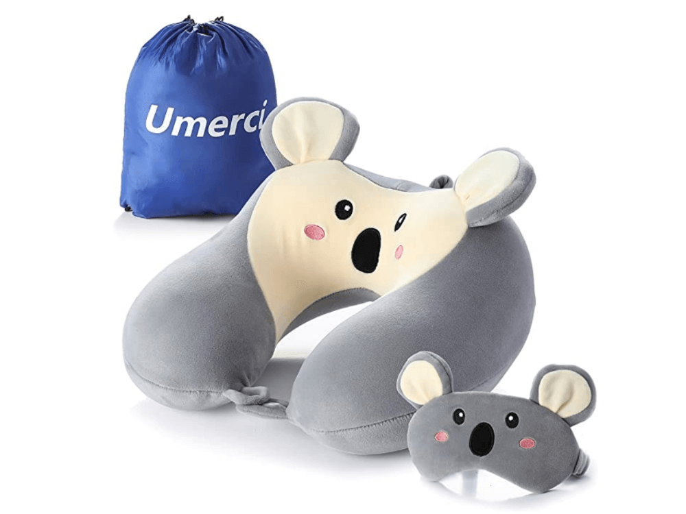 kids travel pillow and eyemask, koala travel pillow, kids travel themed gifts for kids and toddlers